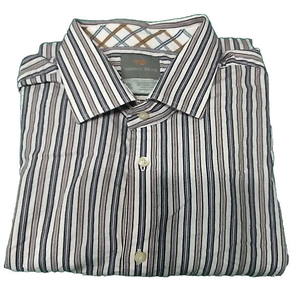 Thomas Dean TD Men's Size XXL Long Sleeve Striped Shirt Button Up Purple Blue - Picture 1 of 13